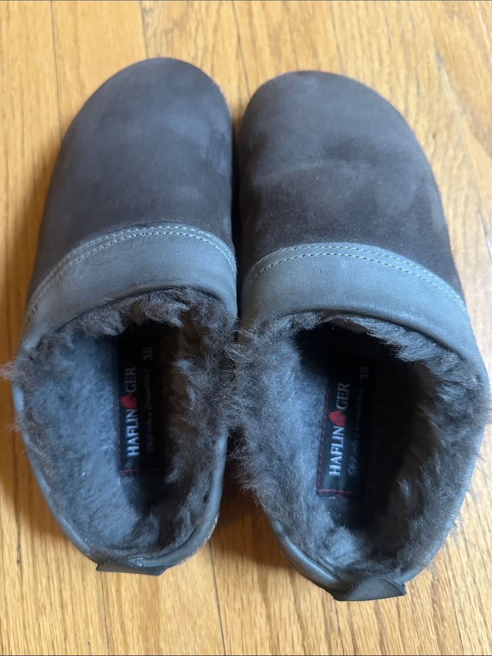 Haflinger Charcoal Suede Wool-Lined Slip-On Clogs size 38/7.5-8